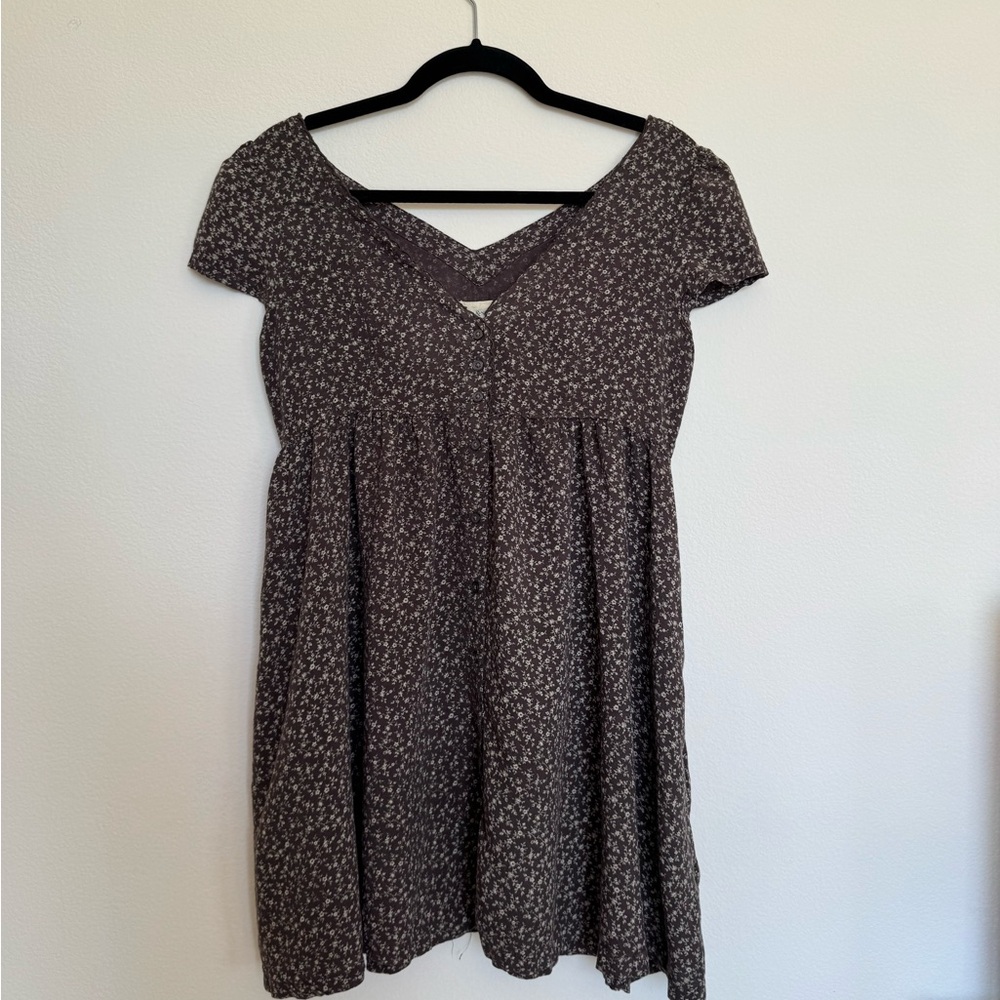 Brown Floral V-Neck Crossback Summer Dress